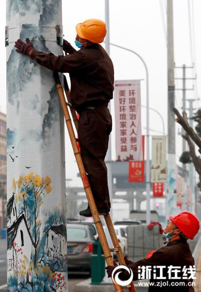 臺州市に美しい光景が出現　電信柱に描かれた風景畫　浙江省