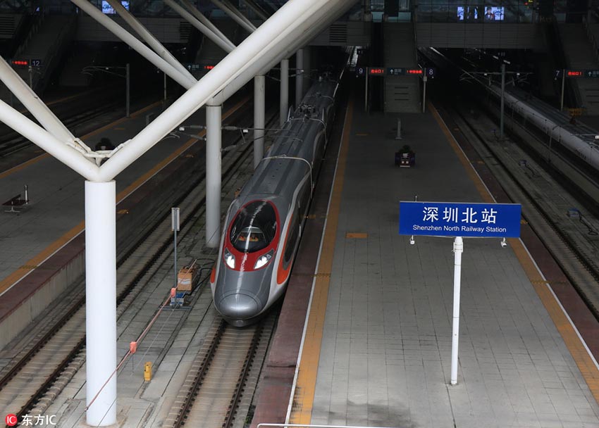 香港地區(qū)の高速鉄道車両が初めて深セン北駅に乗り入れ　 広深港高速鉄道