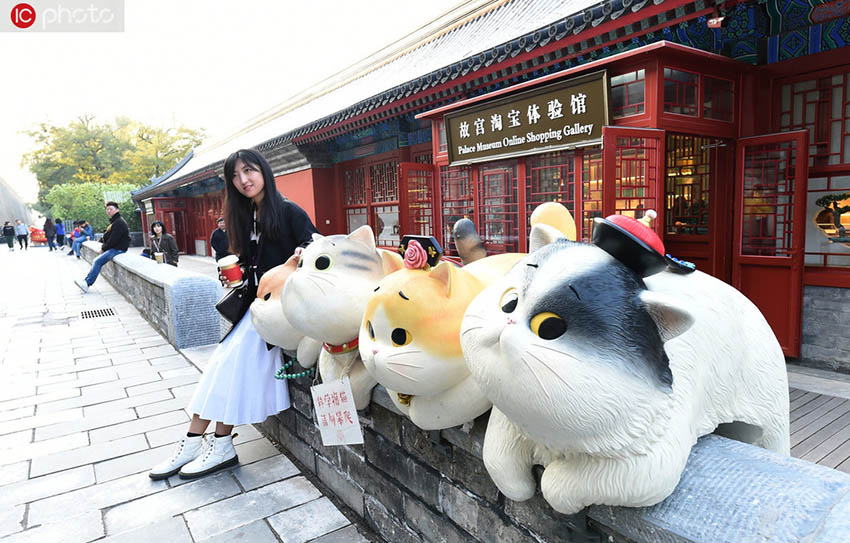 北京の故宮神武門近くに登場した「宮廷貓」オブジェ（寫真著作権は東方ICが所有のため転載禁止）。 