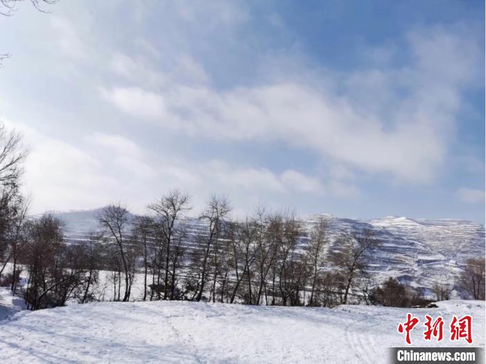 甘粛省の各地で連日雪が降り、白く染まった大地と白い雲(yún)とが織りなす「天地一色」の光景（撮影?鐘欣）。