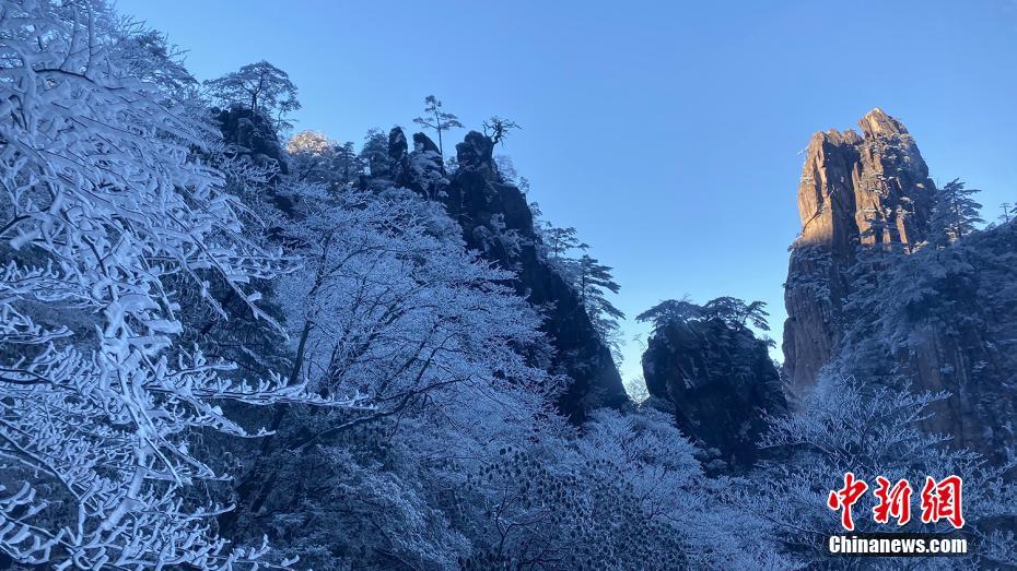 雲(yún)海と松を覆う霧氷の「競演」！仙境の絶景広がる安徽省黃山