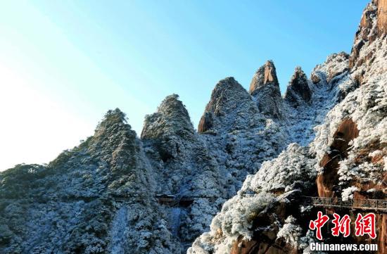 江西三清山、立春後初めての降雪を観測