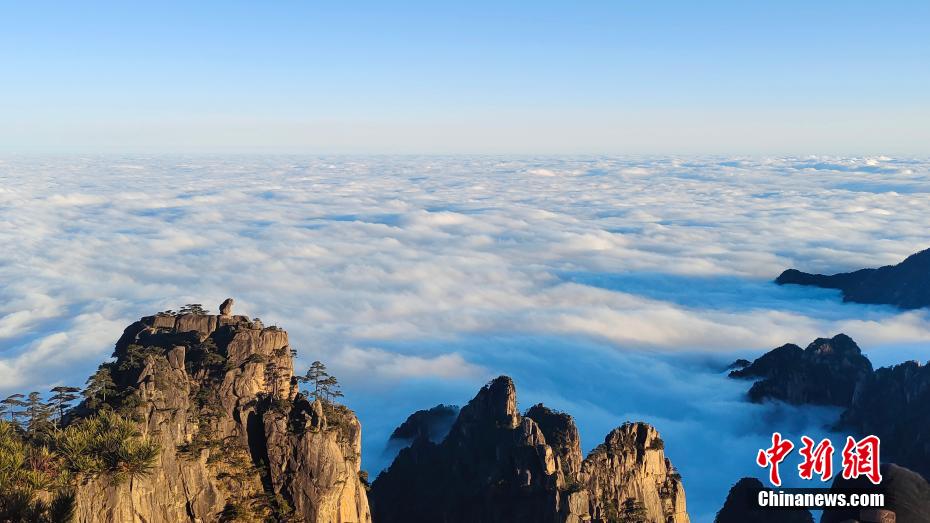 雲(yún)海を黃金色に照らす朝焼けの光　安徽省黃山