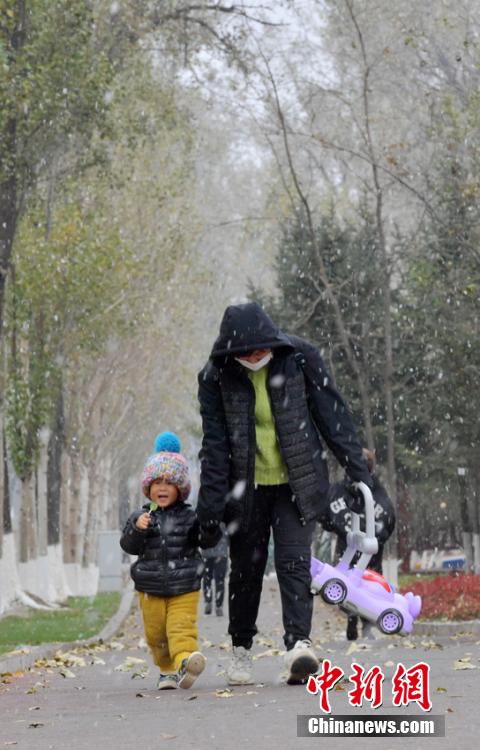 秋と冬、落葉と雪が同時に舞い散る吉林省長春