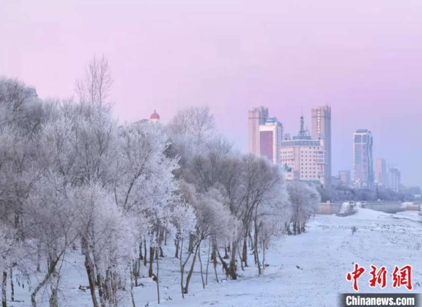 中ロ國境河畔に霧氷の美しい風(fēng)景　黒竜江省黒河