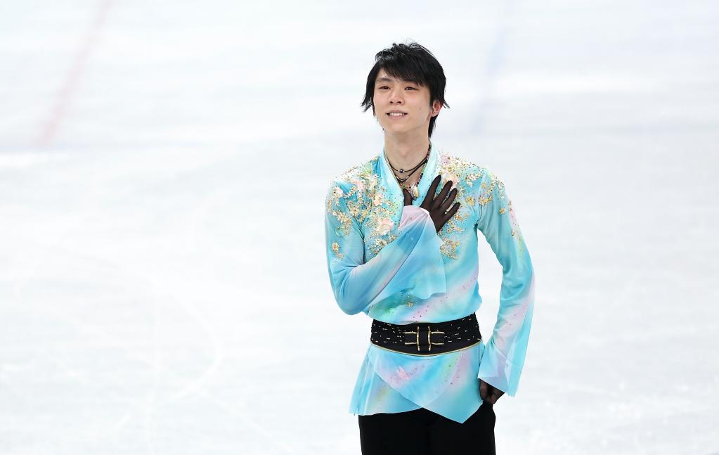 2月10日、2022年北京冬季五輪フィギュアスケート男子シングル?フリーで演技する日本の羽生結(jié)弦選手（撮影?曹燦）。