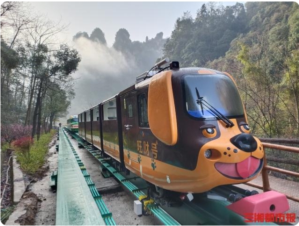 湖南省張家界十里畫(huà)廊で運(yùn)行が始まった「十二支」観光電車（3月7日撮影）。