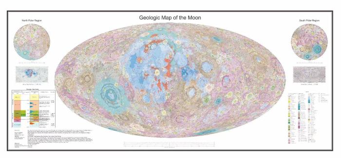 250萬(wàn)分の1スケールの月全體の地質(zhì)マップ（縮小図） 畫像提供は中國(guó)科學(xué)院地球化學(xué)研究所